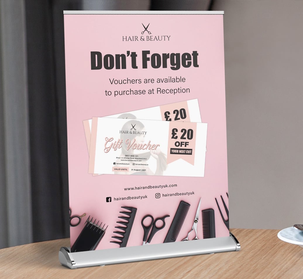 A3 desktop roller banner with 297 x 420mm graphics