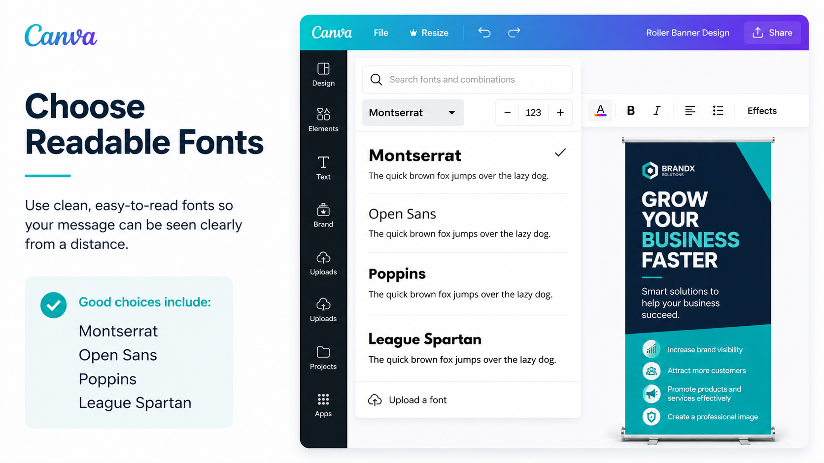 Best readable fonts for roller banners In Canva