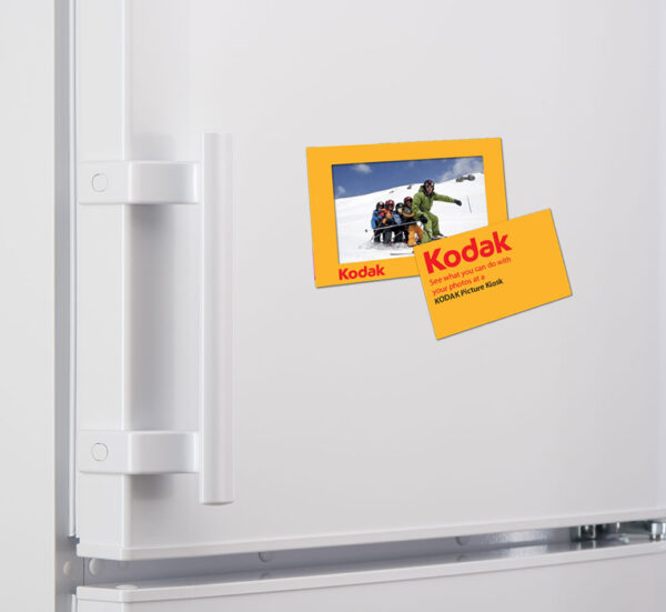 Custom printed magnetic photo frame featuring a standard photo holder on the outside, while the inner section pulls out as a separate magnet