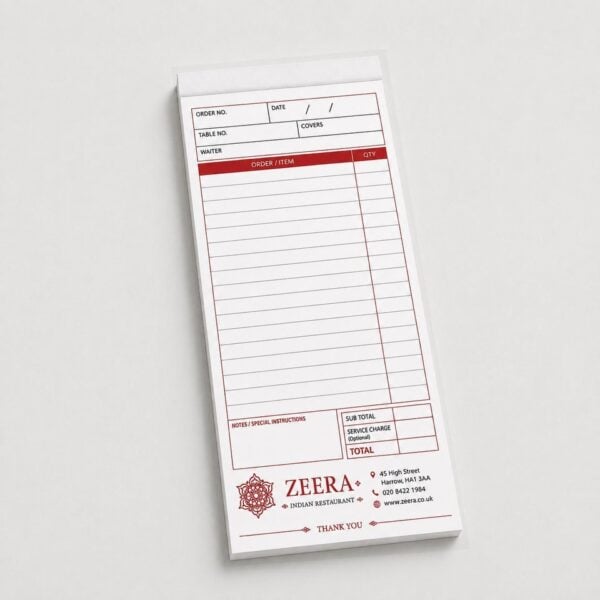 DL Printed Waiter Order Pads